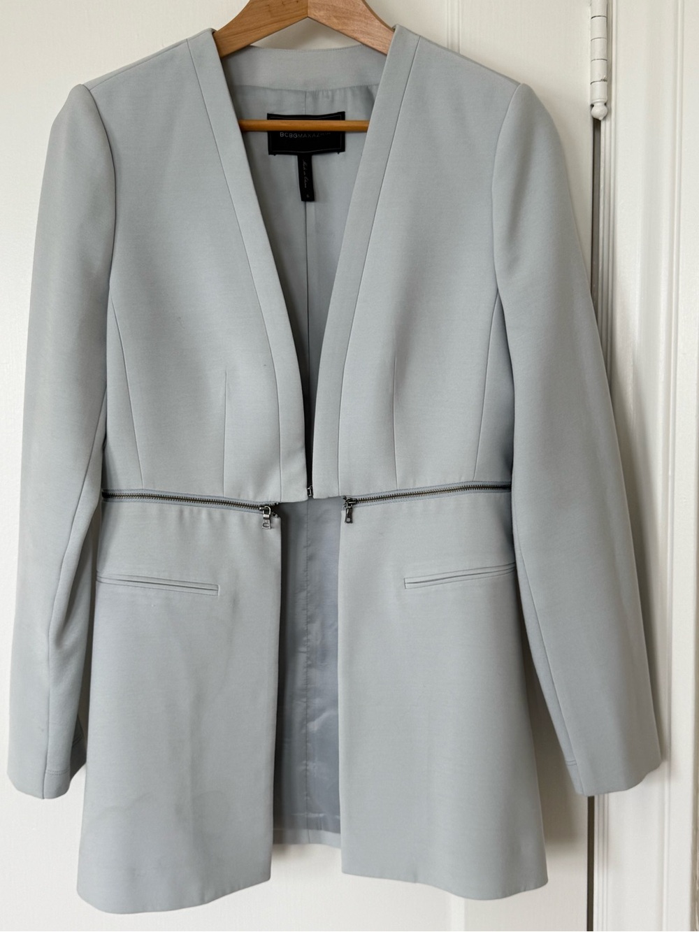 BCBGMaxAzria Light Gray Zip-Front Women's Blazer